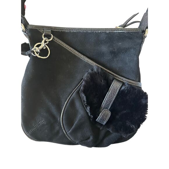 Ugg Australia Black Suede Faux Fur Pocket Crossbody Purse - Black - Picture 1 of 7